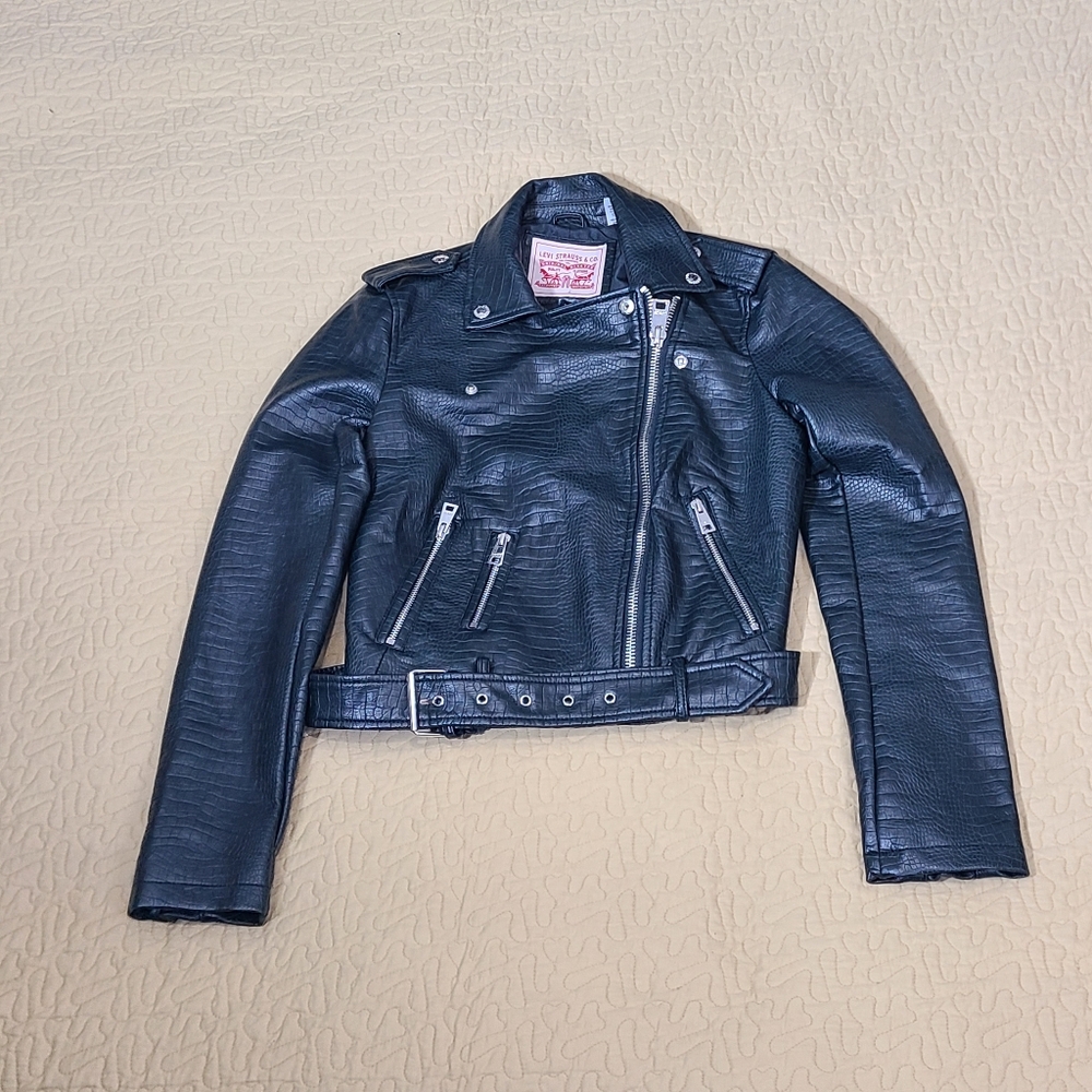 Levi's Python Print Faux Leather Cropped Moto Jac… - image 3